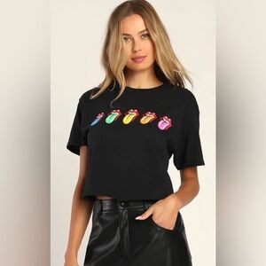Day x Daydreamer Rolling Stones Rainbow Zebra Tongue Graphic Cropped Tee Size S